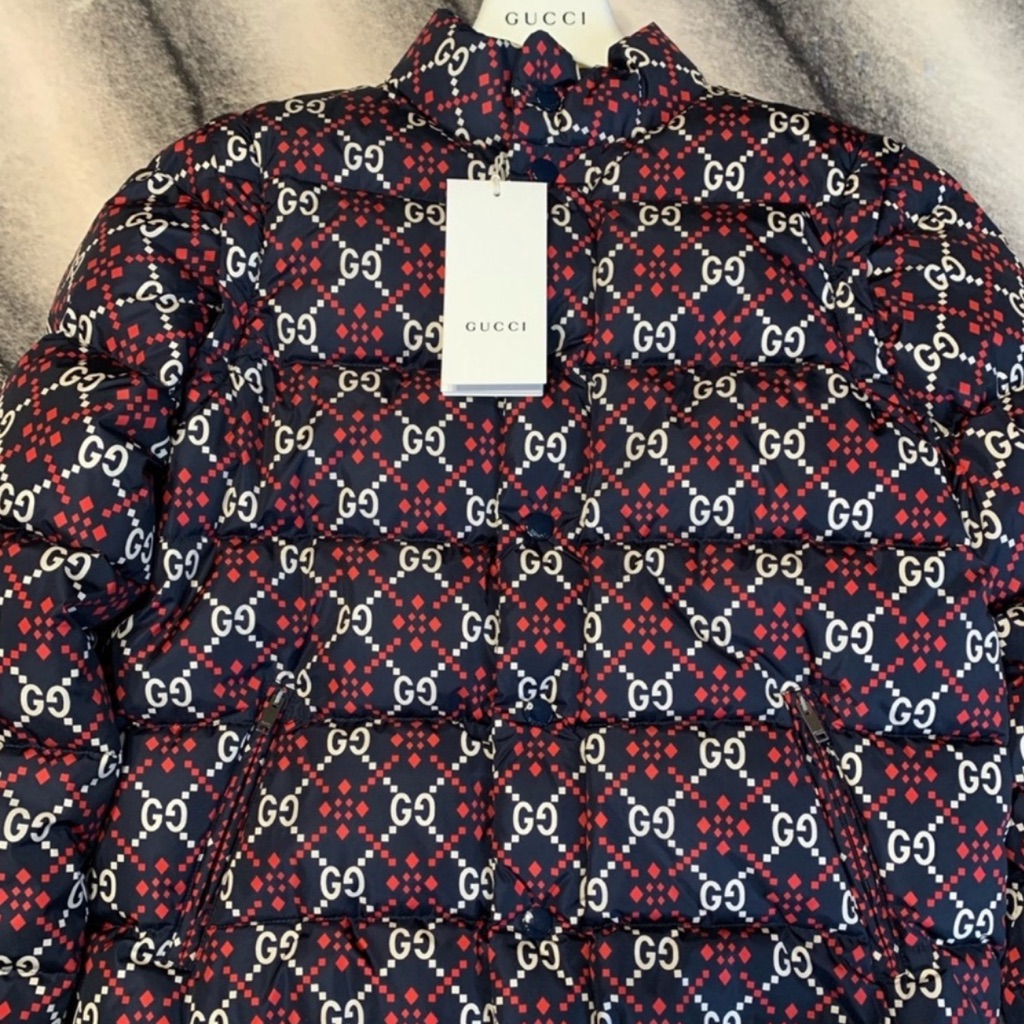 Gucci Gg Logo Diagonal Bars Winter Puffer Coat